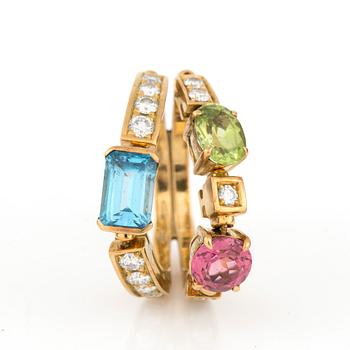 RING med briljantslipade diamanter och olika färgade stenar, 'Allegra', Bulgari, Italien.