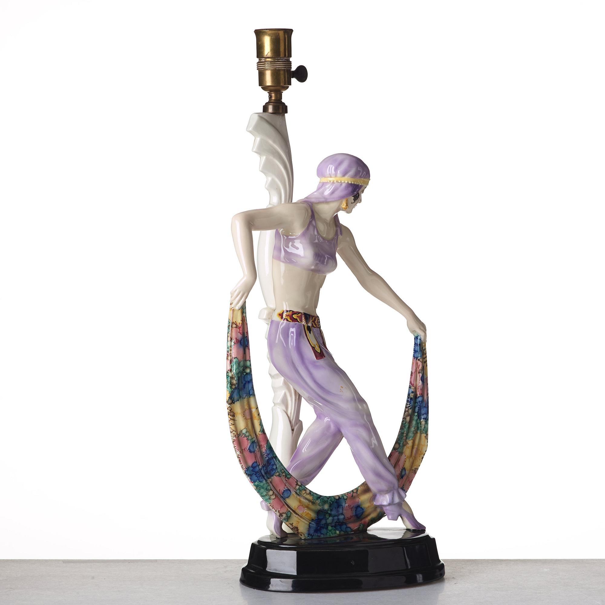 JOSEF LORENZL, an "Odaliske" creamware figure/table lamp, for Goldscheider, Wien, model 5613.