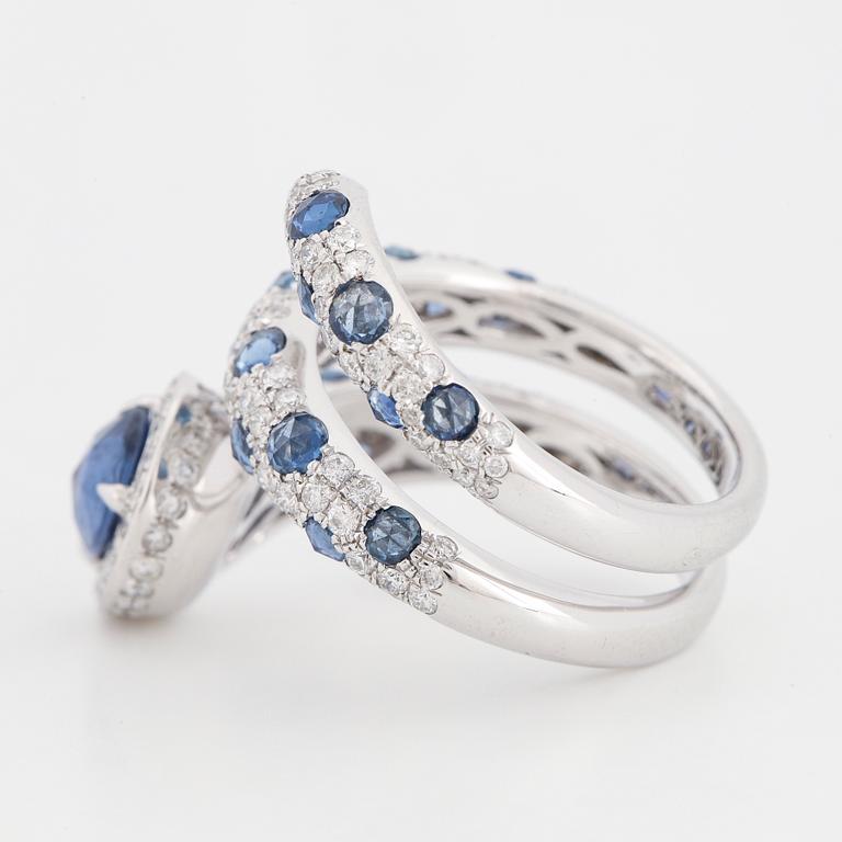 Sapphire and brilliant-cut diamond ring.