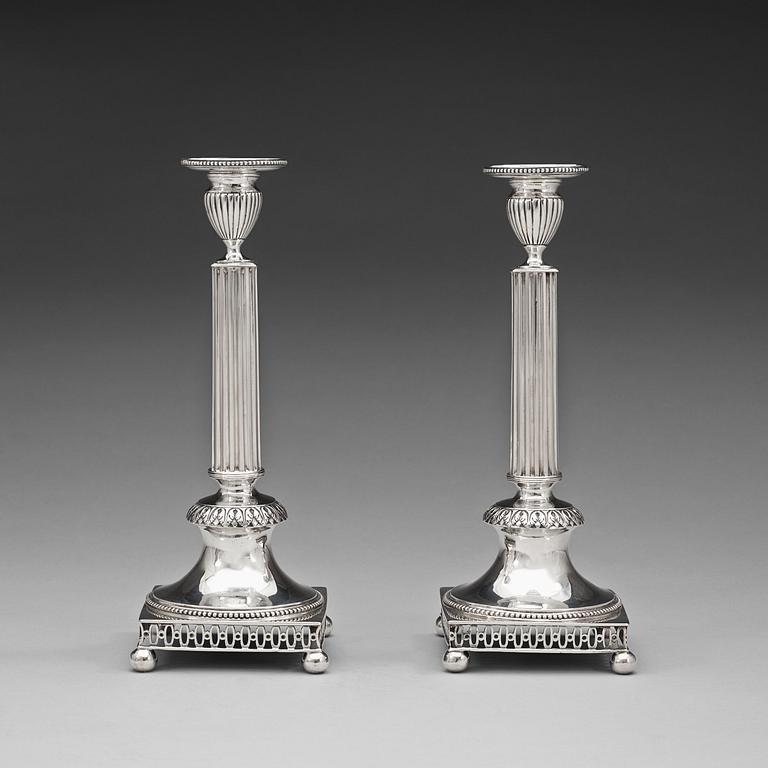 A pair of Swedish 18th century silver candlesticks, marks of Mikael Nyberg, Stockholm 1795.