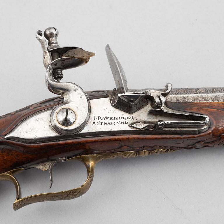 Flintlåspistoler, ett par, Joakim Rosenberg, Stralsund, 1700-talets första hälft.