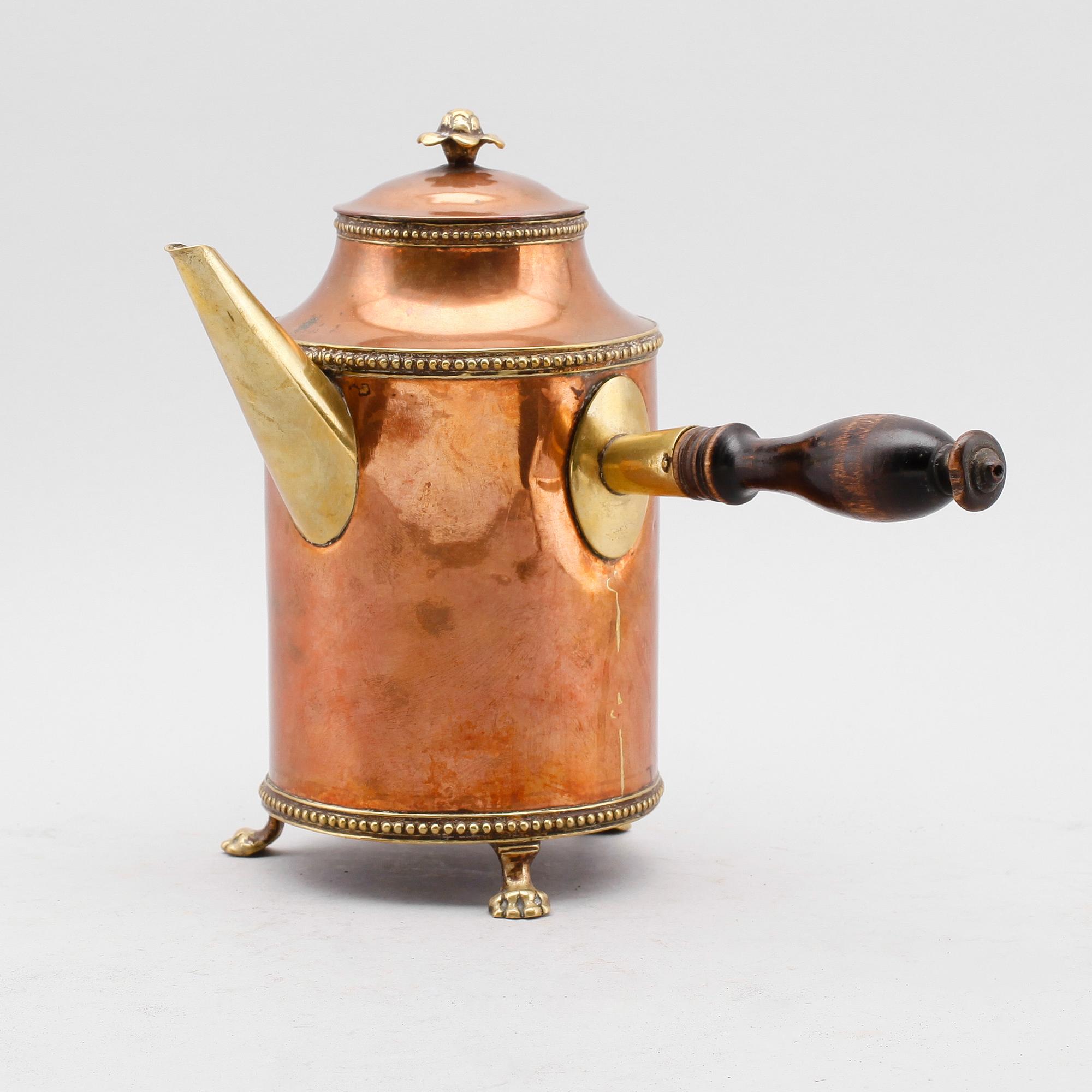 KAFFEKANNA, koppar och mässing, gustaviansk, 1700-tal.