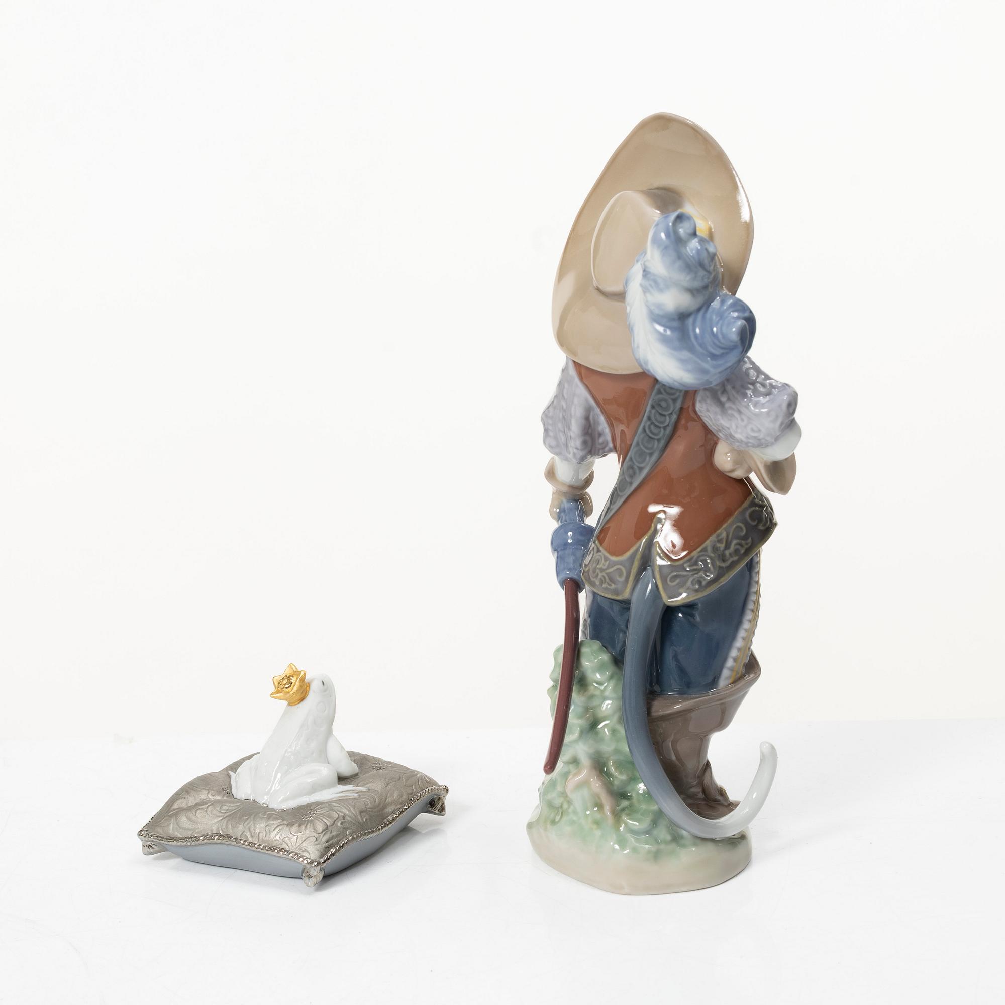 Lladró, figuriner, 4 st, "Prince of the elves", "Enchanted prince", "Puss in boots", "Hans och Greta", Spanien.