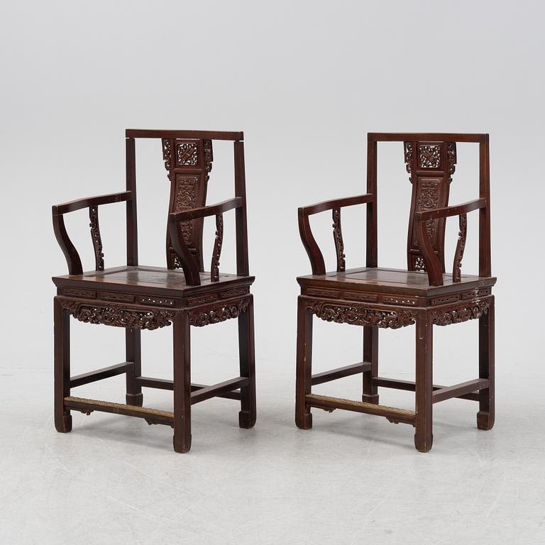 A pair of Chinese armchairs, Qing dynasty, presumably second half of the 19th Century.