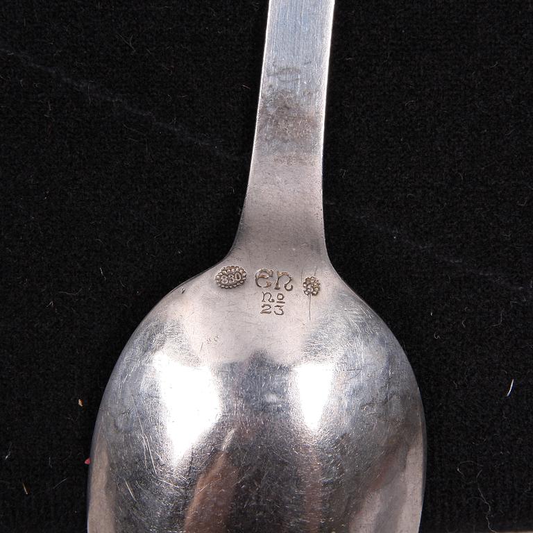 DESSERTSKEDAR, 8 st, silver, Evald Nielsen, Danmark. 1900-tal.