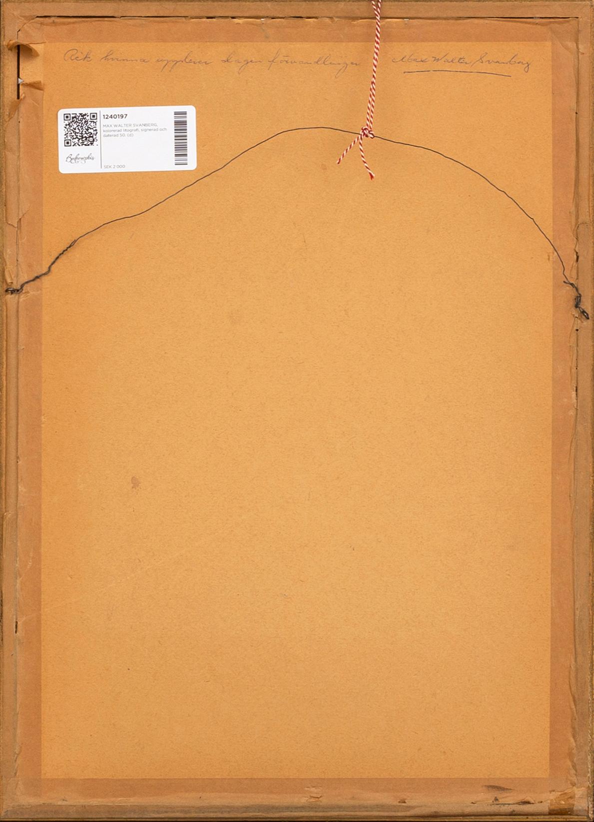 MAX WALTER SVANBERG, a signed and dated hand coloured lithograph.