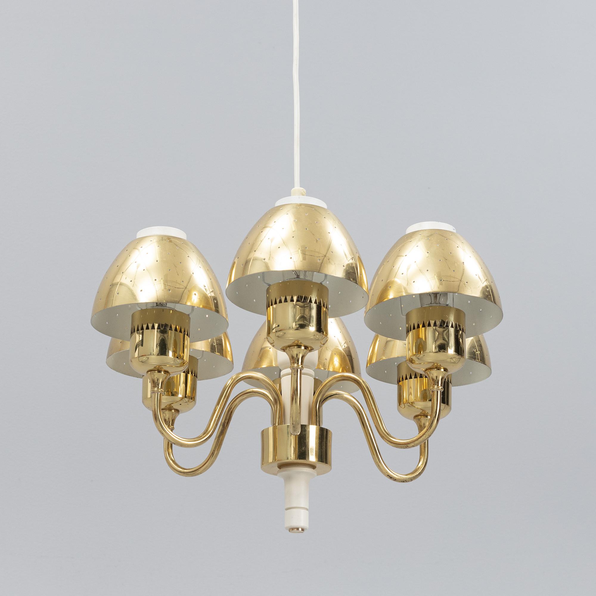 Hans-Agne Jakobsson, a 'T526' brass and wood ceiling light from Markaryd.