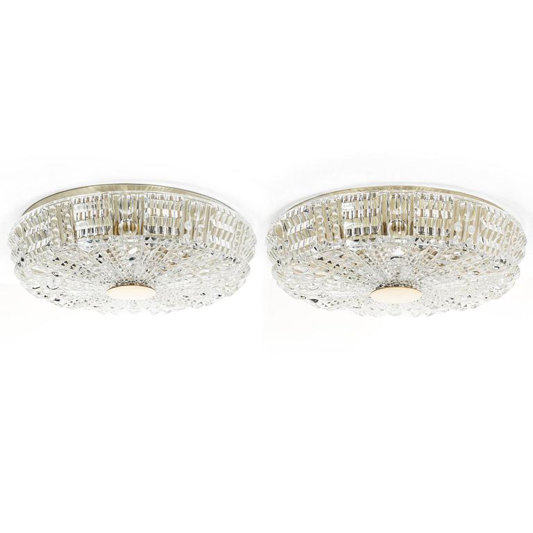 Carl Fagerlund, ceiling lights, a pair, Orrefors, 1960s.