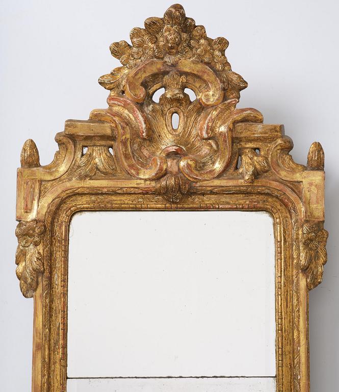 A Swedish rococo giltwood mirror, Stockholm, later part 18th century.