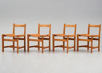 John Kandell, a set of 4 teak and natural leather chairs, probably executed by cabinetmaker Torsten Schollin, Sweden 1955.