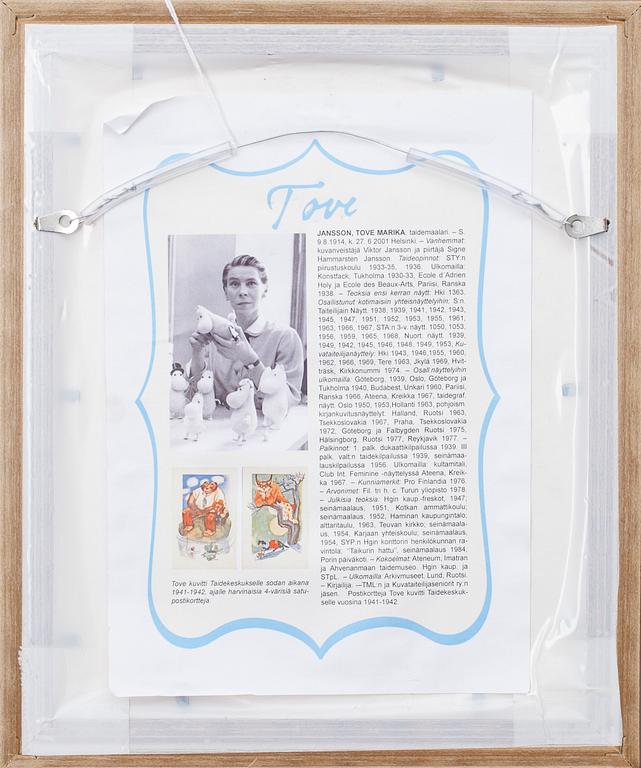 KONSTVYKORT, 5 st, efter Tove Jansson, signerade i trycket, Taidekorttikeskus, 1940-tal.