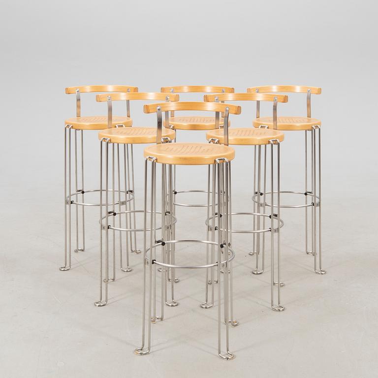 Bar table and bar stools, 6 pcs "Oblado" Blå Station, late 20th century.