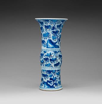 A large blue and white gu-shaped vase, Qing dynasty, Kangxi, about year 1700.