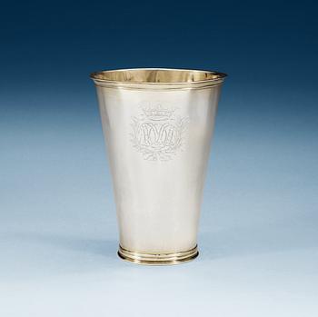 754. A Swedish early 18th century parcel-gilt beaker, makers mark of Johan Schenck, Stockholm 1709.