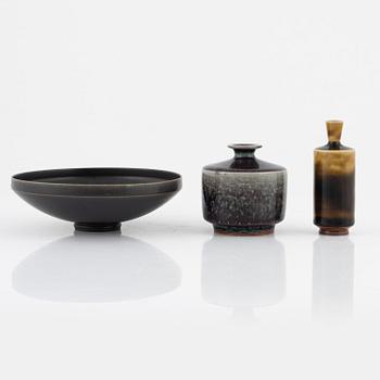Berndt Friberg, two vases and a bowl, Gustavsberg studio, 1956-1969.