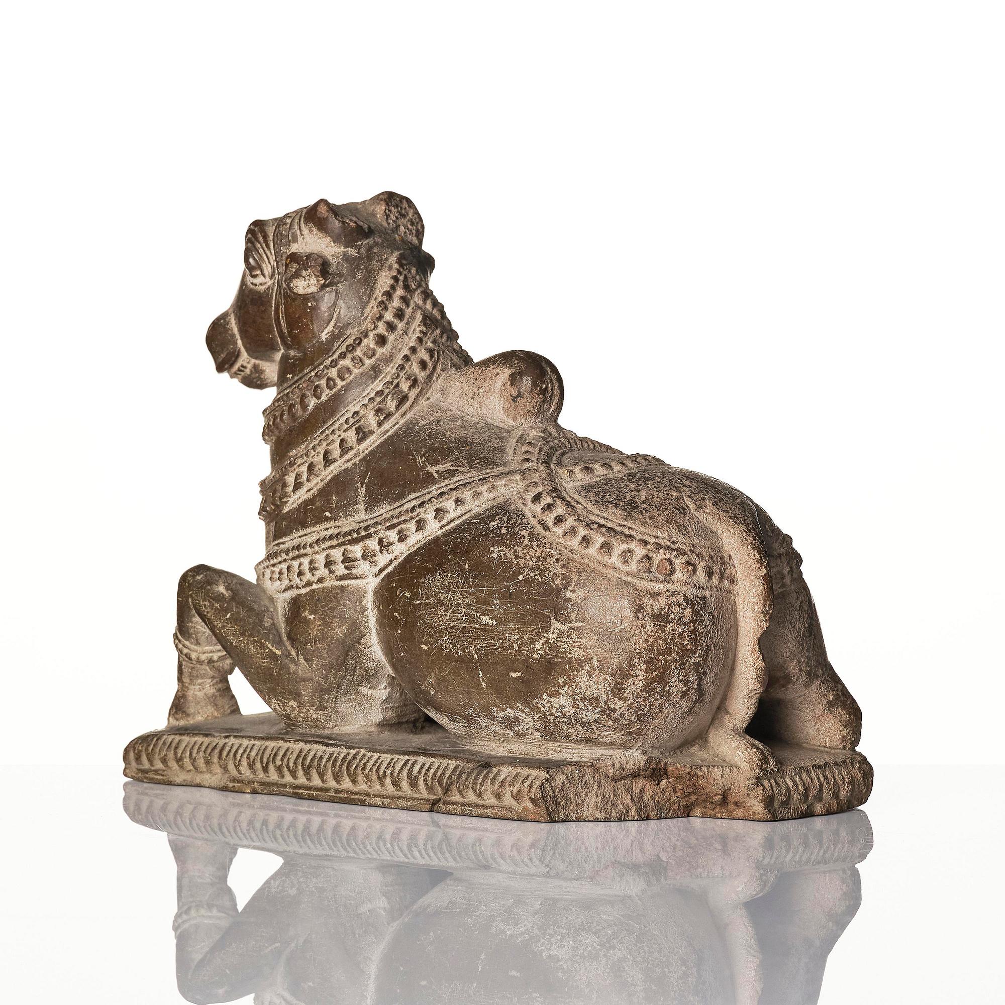 A lime stone sculpture of the bull Nandi, India, 18th/19th century or older.