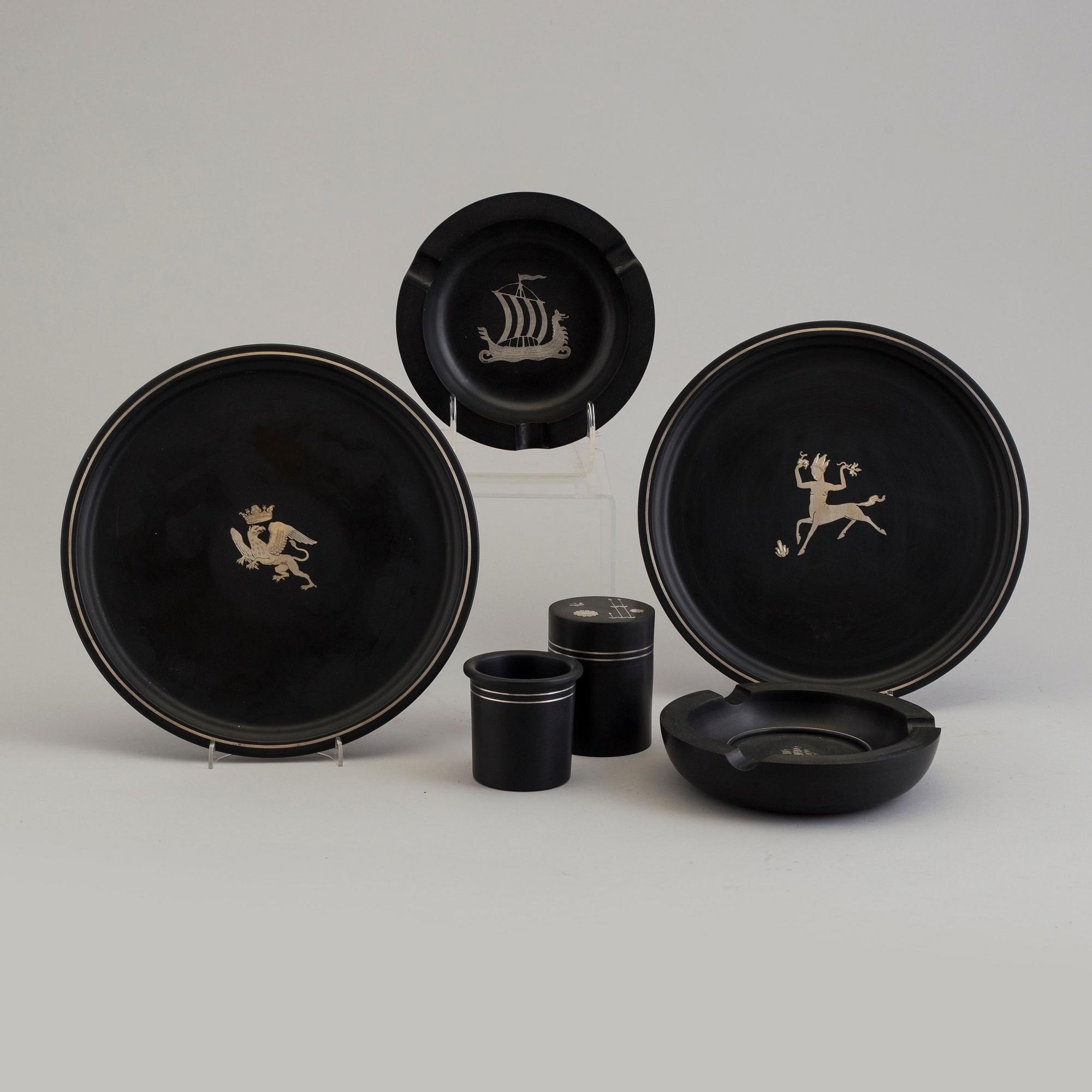 a set of seven plastic items from Perstorp and Åsljunga, 1938-55.