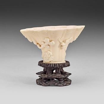 A blanc de chine libation cup, Qing dynasty, Kangxi (1662-1722).