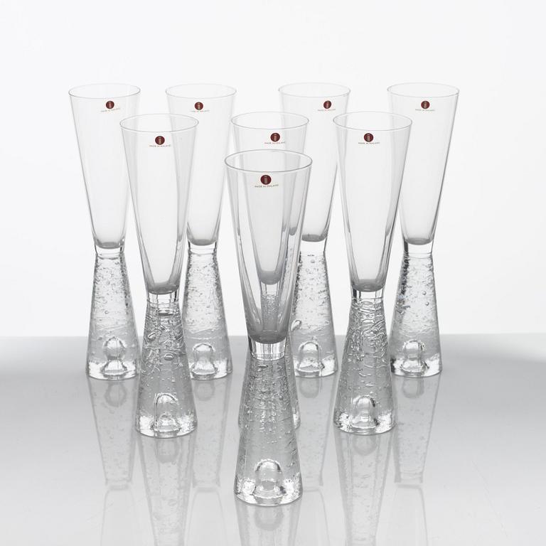 Timo Sarpaneva, eight "Arkipelago" champagne glasses, Iittala, Finland, 1980-1993.