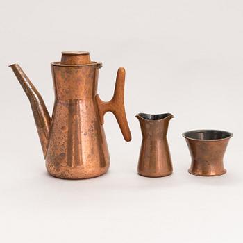TAPIO WIRKKALA, KAFFESERVIS, 4 delar, koppar och teak, TW 163/164, Kultakeskus, 1960-70-tal. Formgiven 1961.