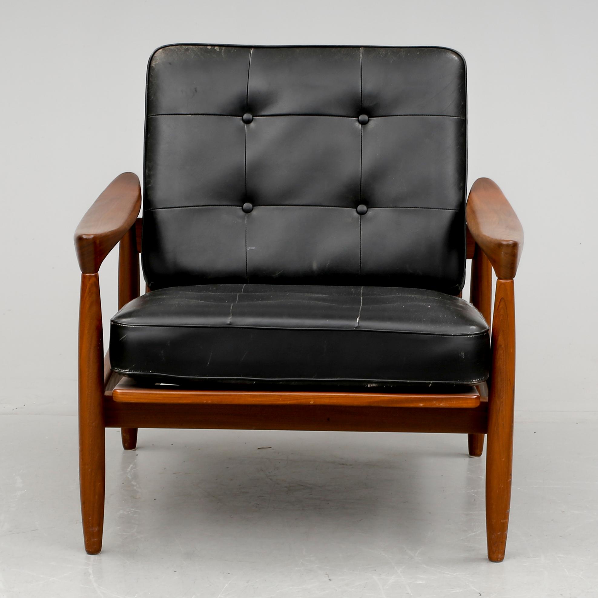 FÅTÖLJ, läder, 1950/60-tal.