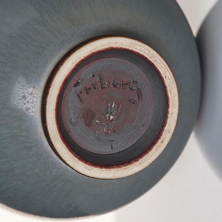 Berndt Friberg, a set of two stoneware vases and a bowl, Gustavsbergs Studio 1955-66.