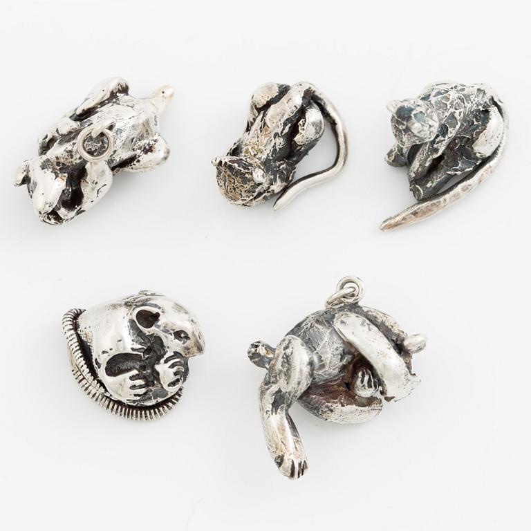 PA Lundahl-Terrs, figurines/pendants, eleven pieces, silver, in the form of animals.