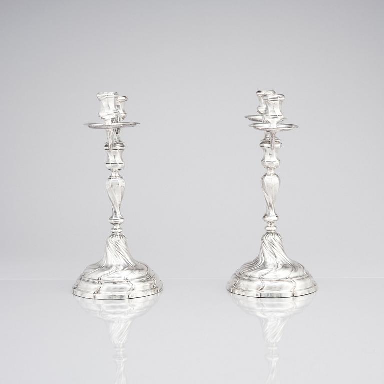 A pair of Swedish 18th century silver candelabra, marks of Lars Holmström, Lund 1772.