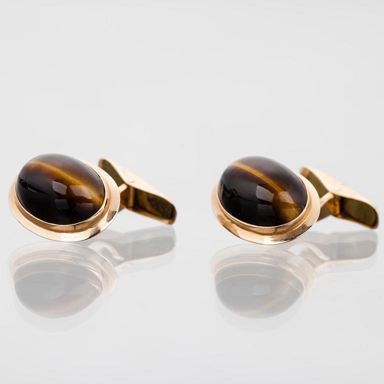 MANSCHETTKNAPPAR, 14 guld, tigerögon, Alpo Tammi, 1950-tal.