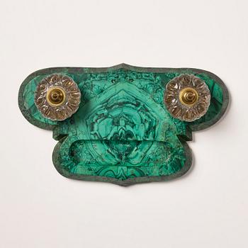 A Russian Alexander III malachite-veneered inkstand, late 19th century.