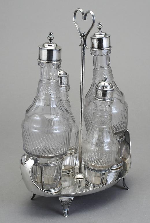 BORDSSURTOUT, nysilver och glas, 1700/1800-tal.