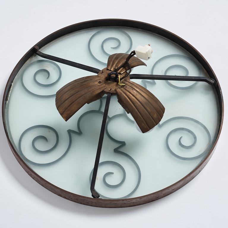 Lars Holmström, a Swedish Grace brass and steel framed ceiling light, Arvika 1920-30s.