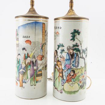 A set of two Chinese vases moutned in to lamps, 20th century.