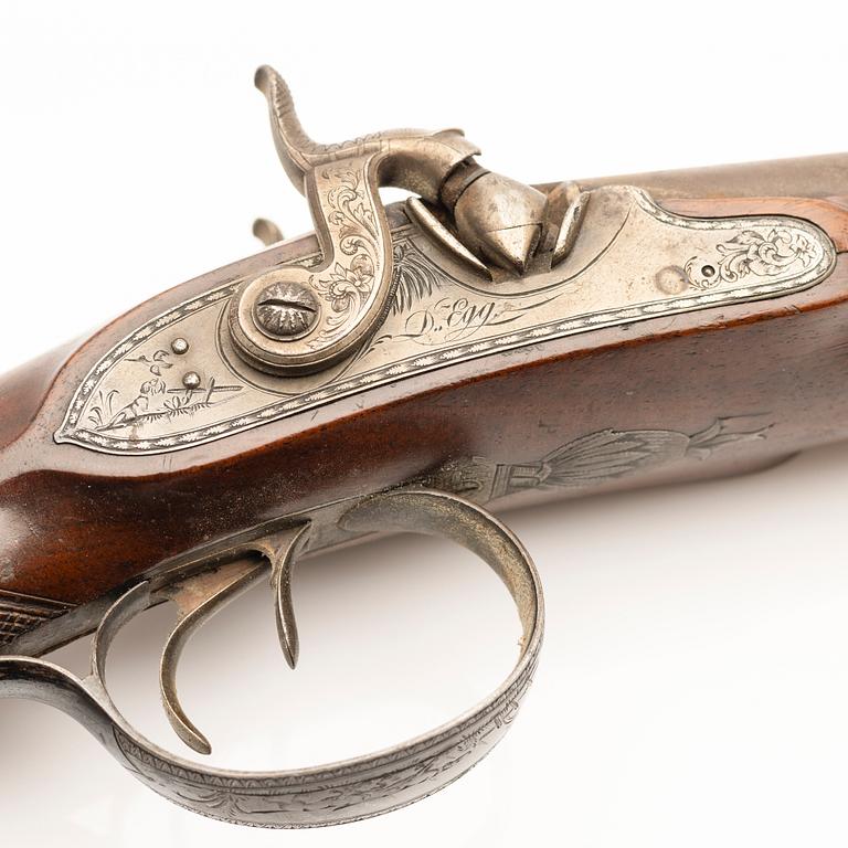 Shot gun pecussion lock, Durs Egg London, early 19th century, a gift certificate accompanies.