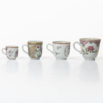 A group of 12 famille rose cups, Qing dynasty, Qianlong (1736-95).