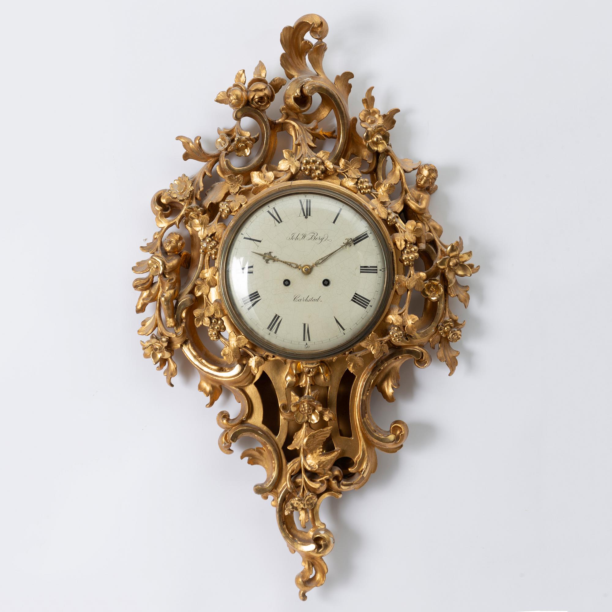 A Neo-rococo wall clock by Johan W. Berg, Karlstad, Sweden, ca. 1860.