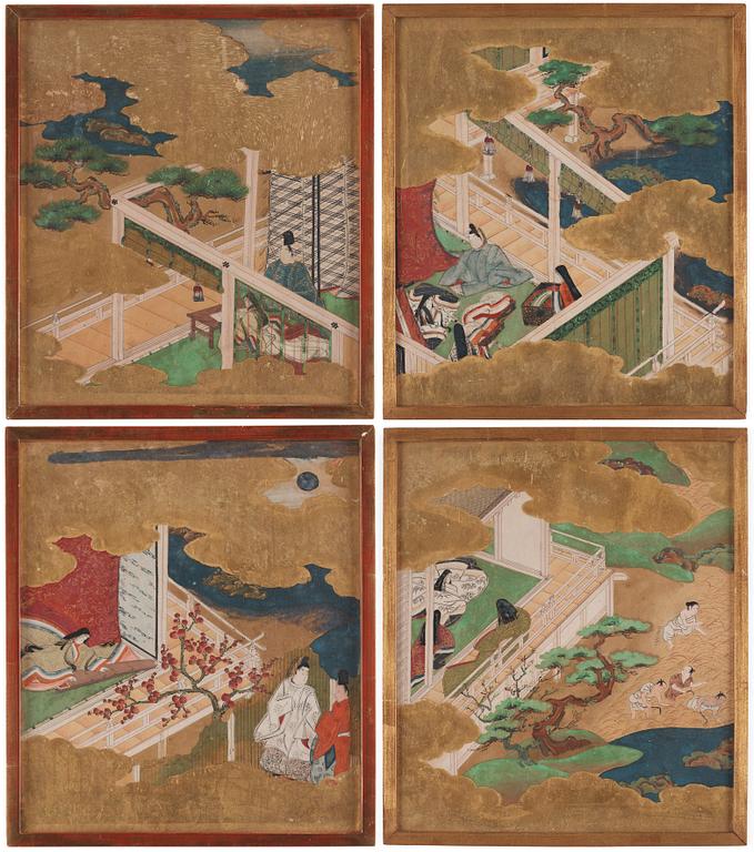 A set of four Japanese paintings on paper by Anonymous artist, Kyoto, 18/19th Century.