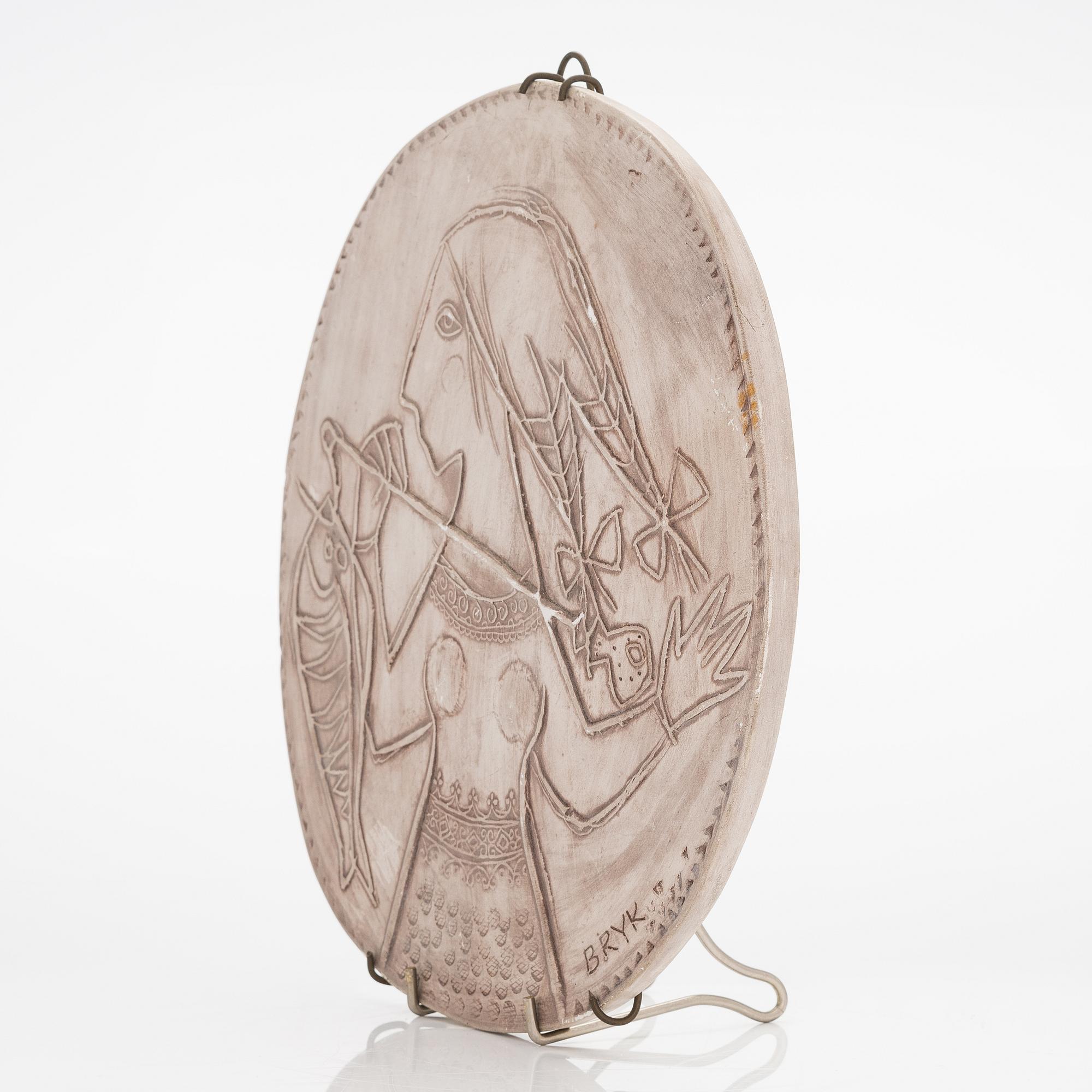 Rut Bryk, a stoneware relief signed BRYK.