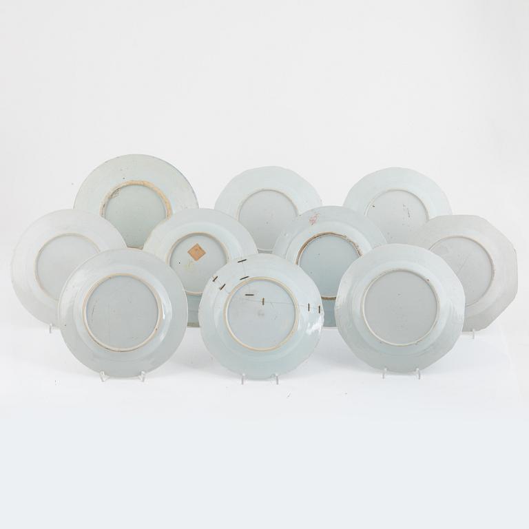 A group of nine Chinese export porcelain plates, 18th and 19th century and one plate probably Samson.