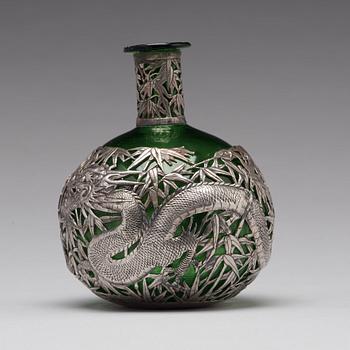 A Chinese silver mounted glass bottle, Shanghai, 1910's.