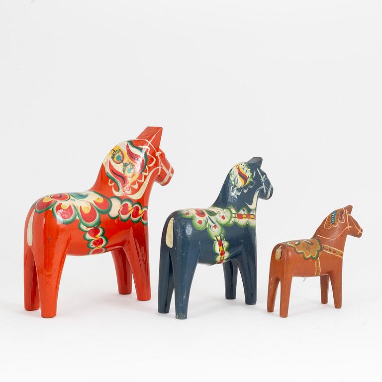 A set of three Dala horses, later part of the 20th Cenutry.