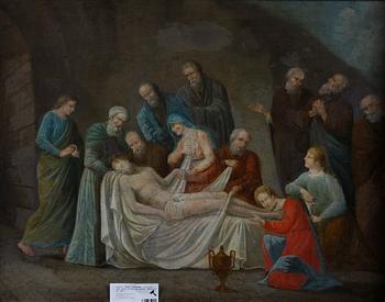 OKÄND KONSTNÄR. Olja på duk uppklistrad på pannå. Omkring år 1800.