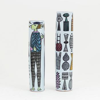 Stig Lindberg, two earthenware 'Karneval' vases, Gustavsbergs studio.