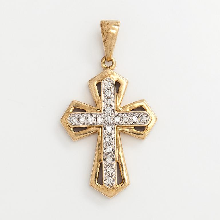Pendant / cross, brilliant cut diamonds, 14K gold, Kultasydän.
