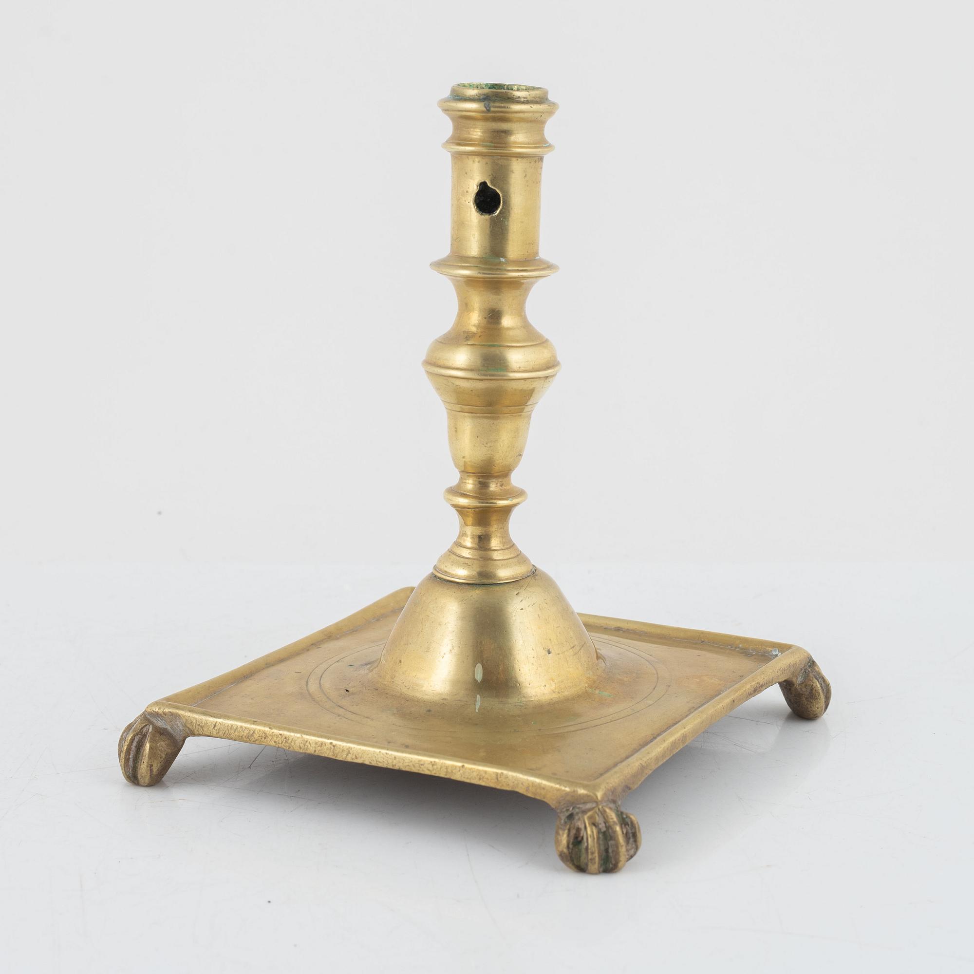 Candlestick, Baroque style, brass, 18th century.