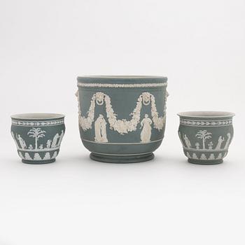 A set of three jasperware pots, Wedgwood, England, 20th Century.