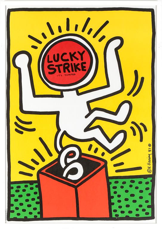 KEITH HARING, efter, "Lucky Strike", tryckt av Albin Uldry Switzerland, signerad och daterad i trycket -87.