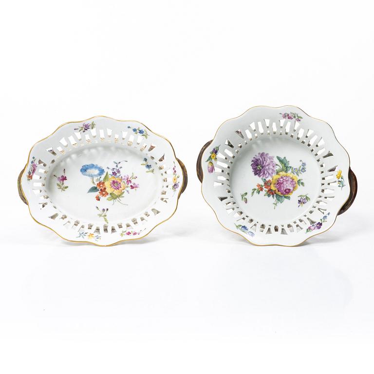 Royal Copenhagen, Two pierced bowls with dishes, 2 pcs, porcelain, Saxon flower, Denmark, 20th century.