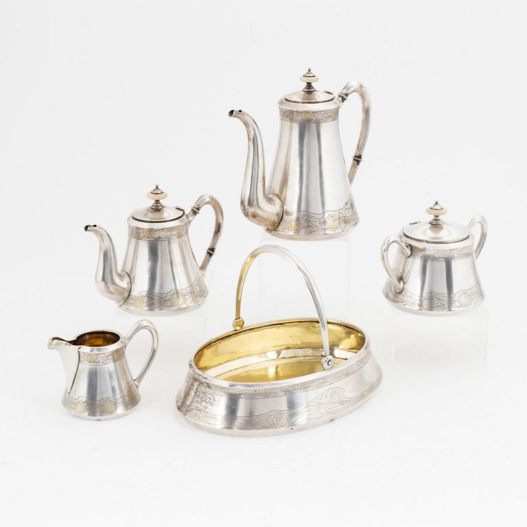 Adrian Ivanov, kaffeservis, 5 delar, silver, Art Nouveau.