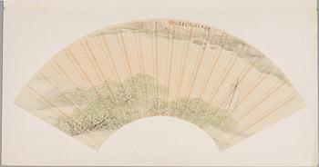 Unidentified artist, so-called "Fan painting", Sail in a riverscape, China, 20th century.